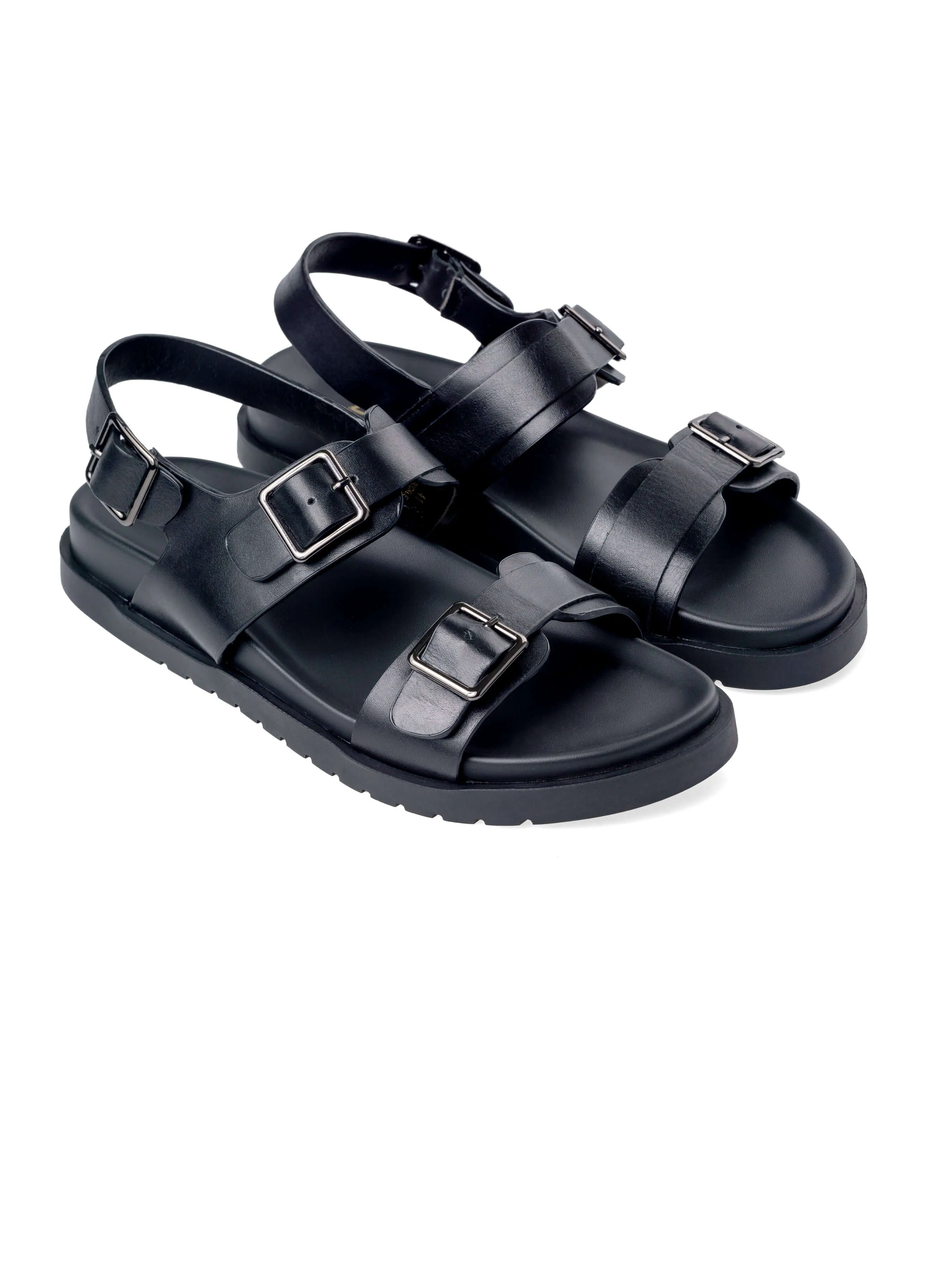 Buckle Slingback Riliv Sandal - Black Leather