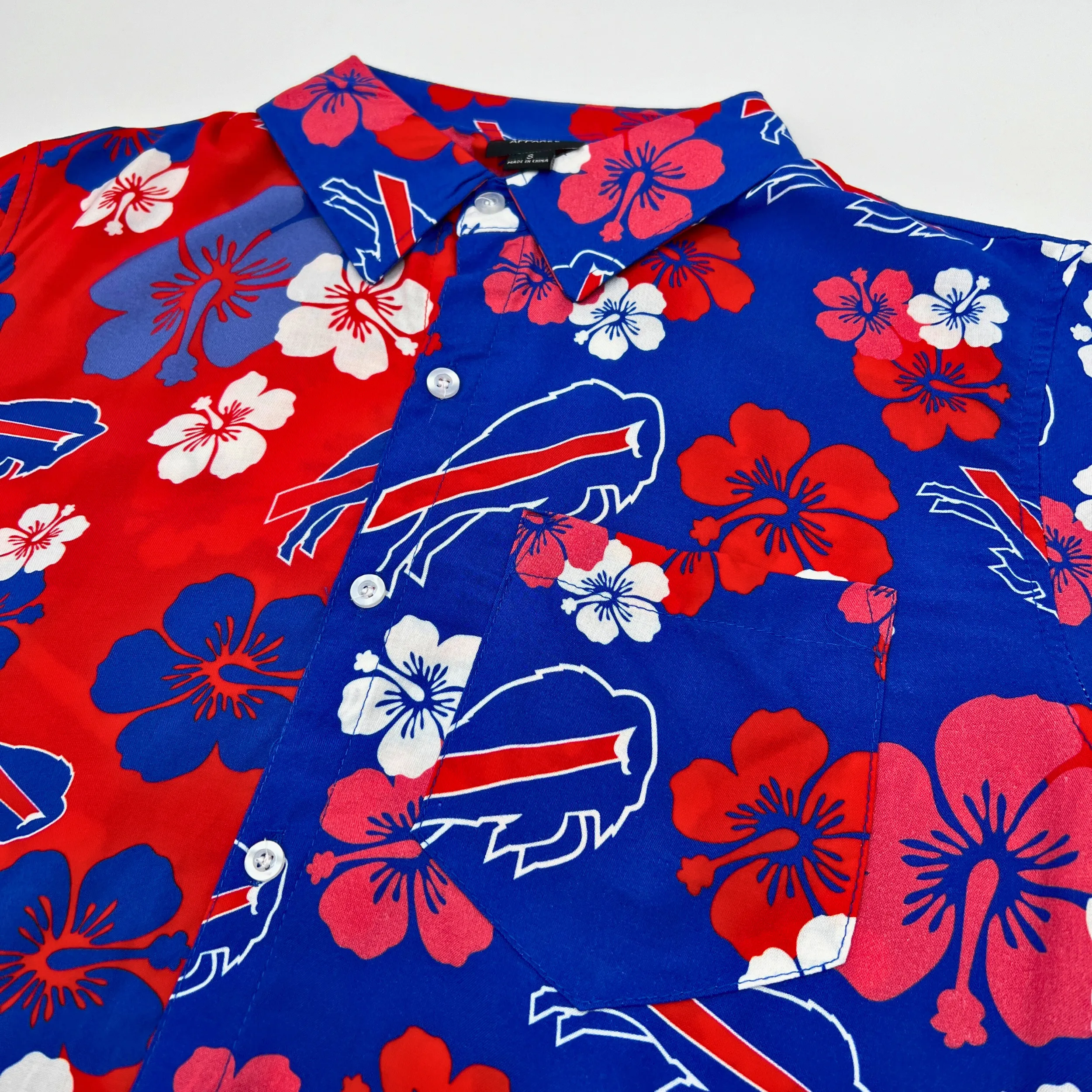 Buffalo Bills Split Color Floral Button Up Shirt