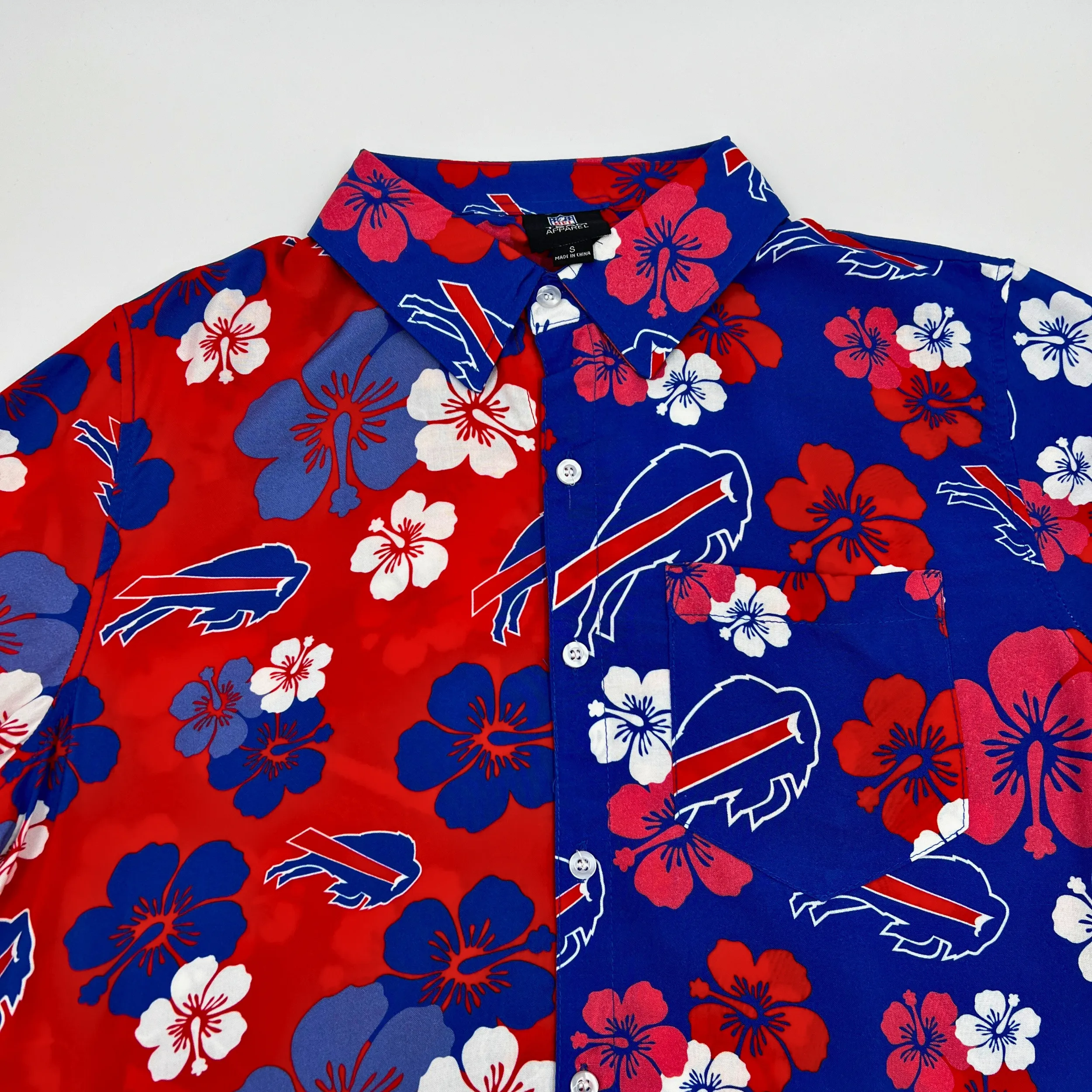 Buffalo Bills Split Color Floral Button Up Shirt