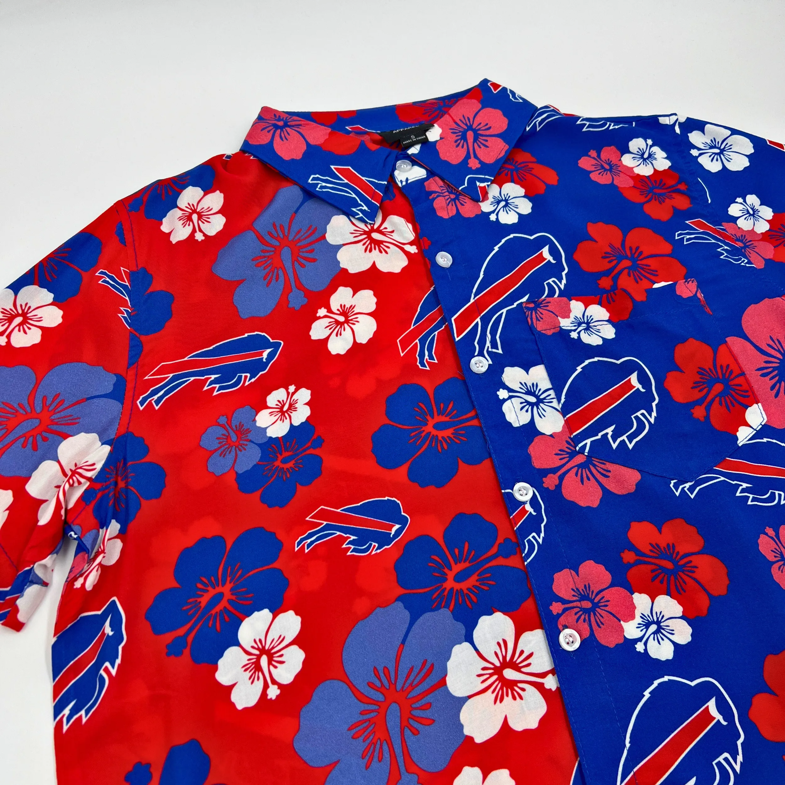 Buffalo Bills Split Color Floral Button Up Shirt