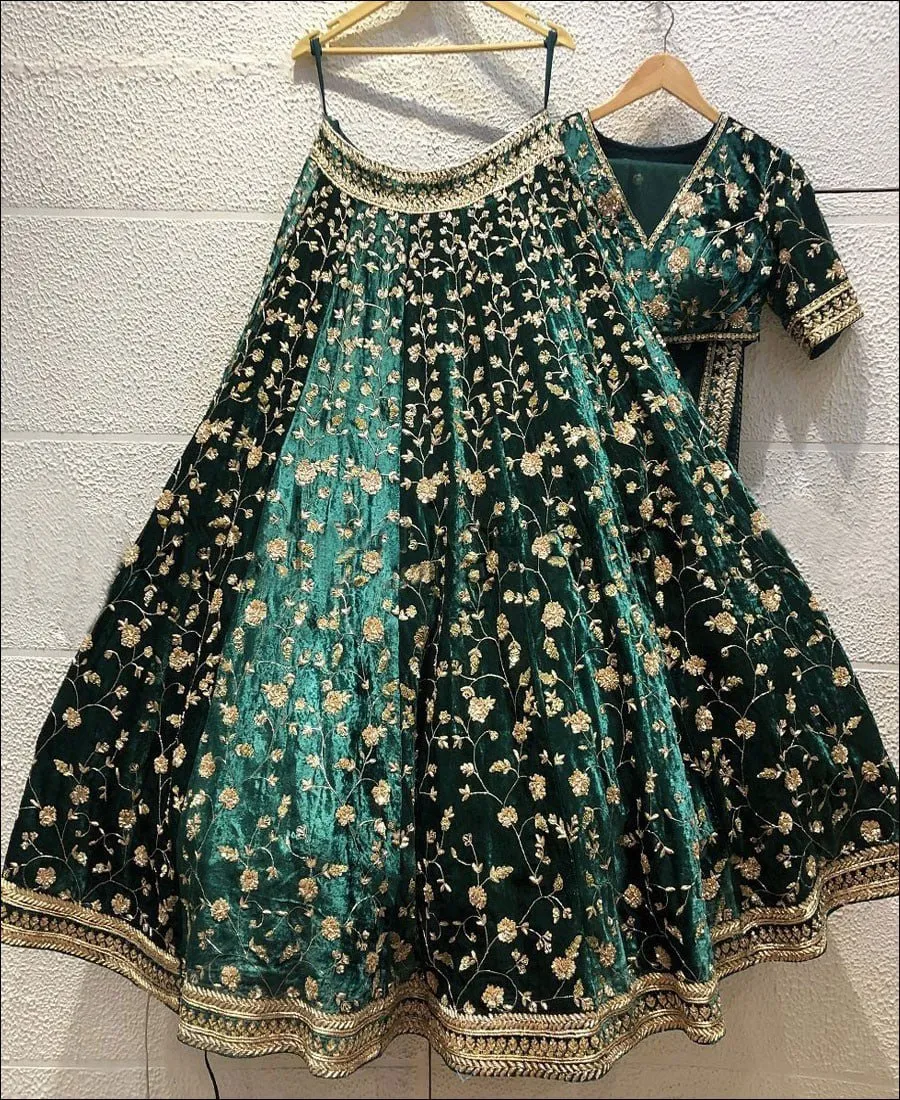 BUY-WEDDING-GREEN-SEQUENCED-VELVET-LEHENGA