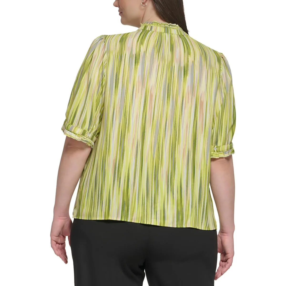 Calvin Klein Womens Plus Ruffled Striped Button-Down Top