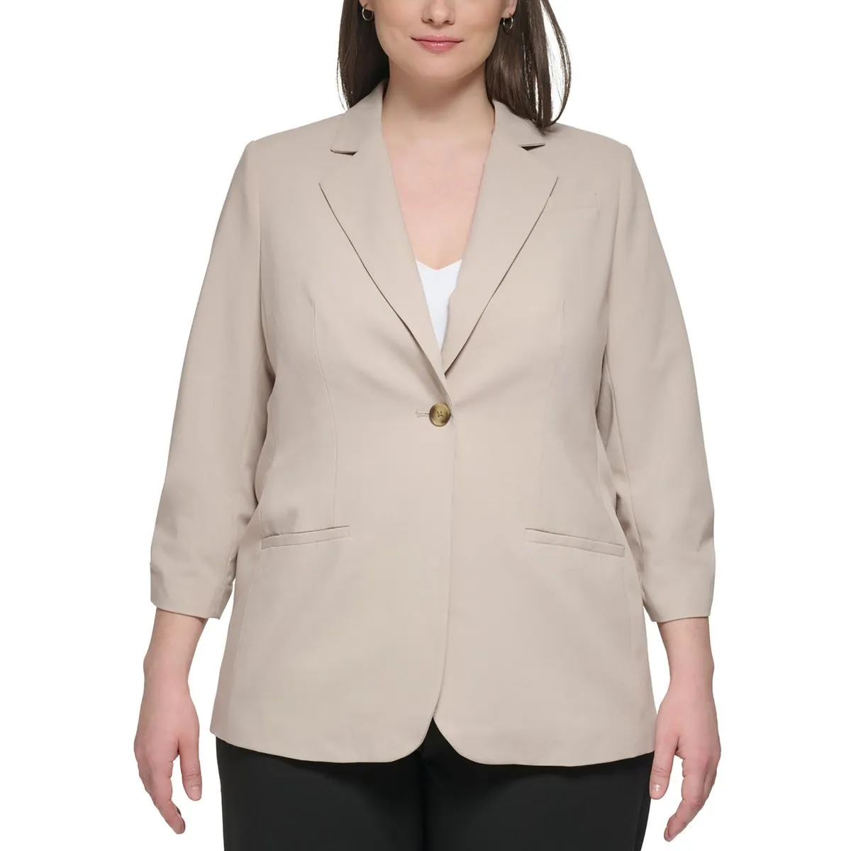 Calvin Klein Womens Plus Woven Scunched One-Button Blazer