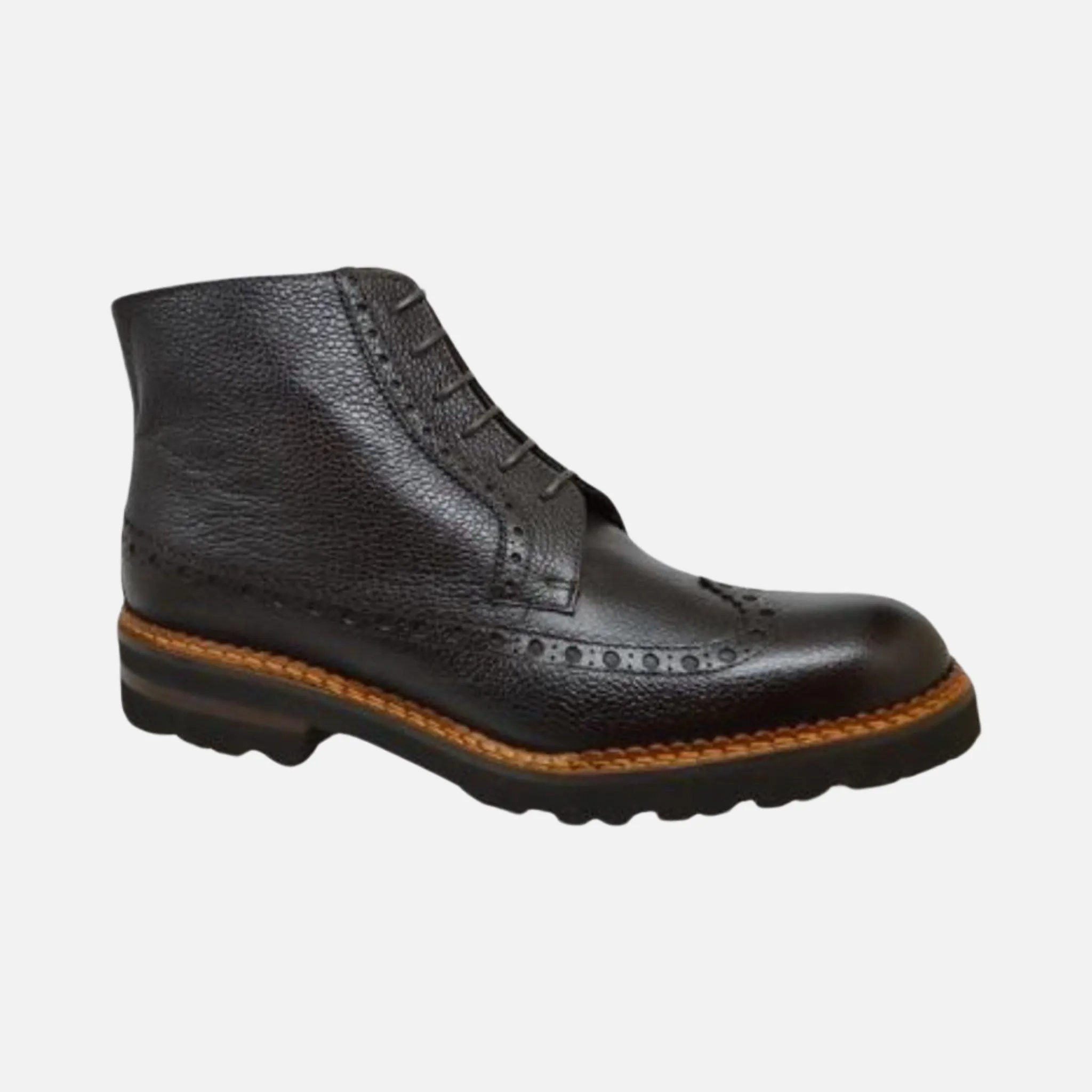 Calzoleria Toscana Black Pebble Grain Leather Wingtip Boot E485 | Clearance