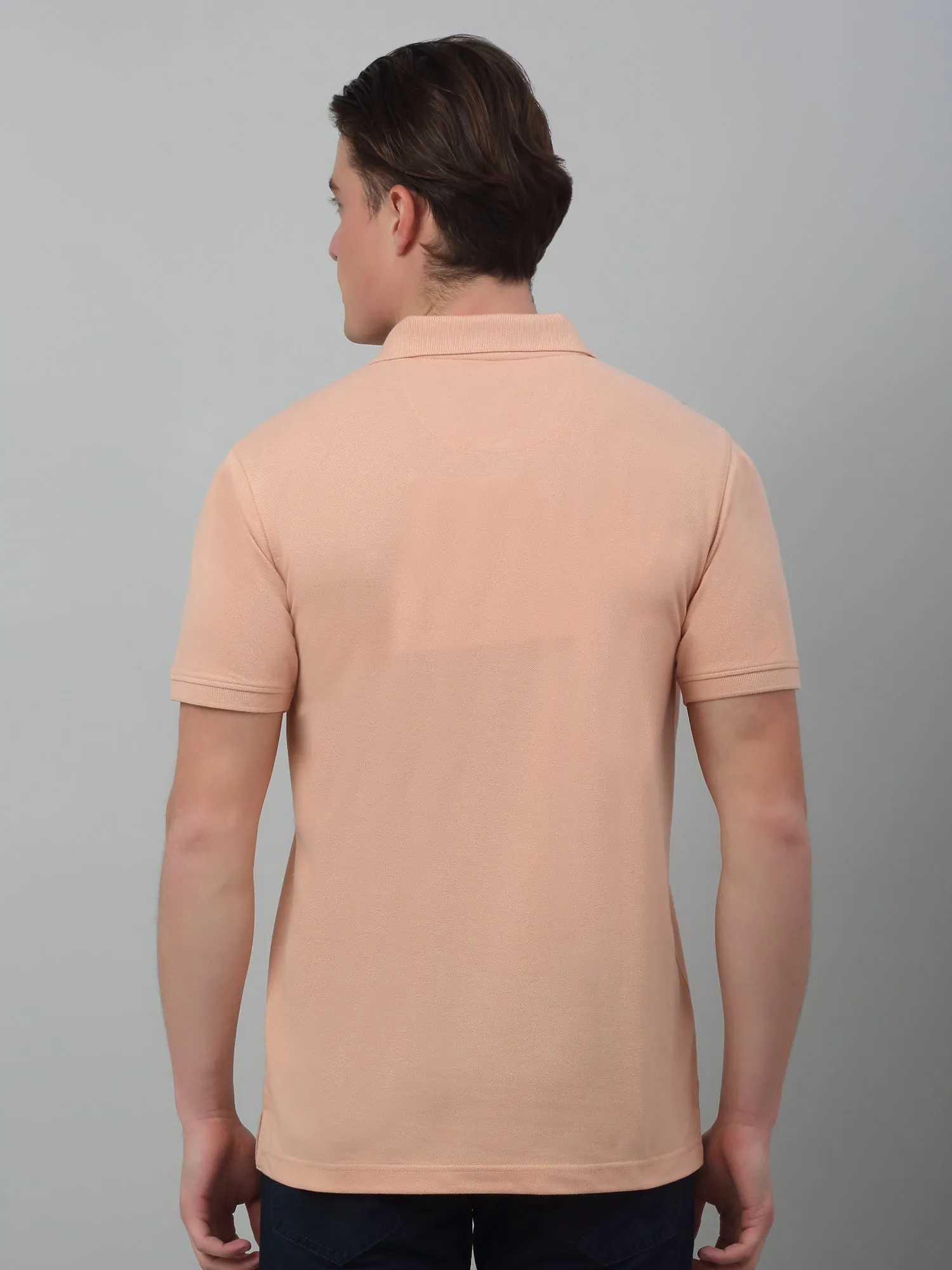 Cantabil Beige Solid Polo Neck Half Sleeve T-shirt For Men