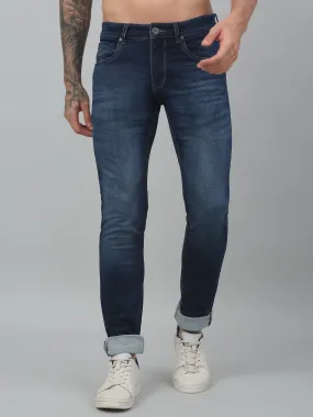 Cantabil Blue Solid Mid Rise Full Length Stretchable Jeans For Men