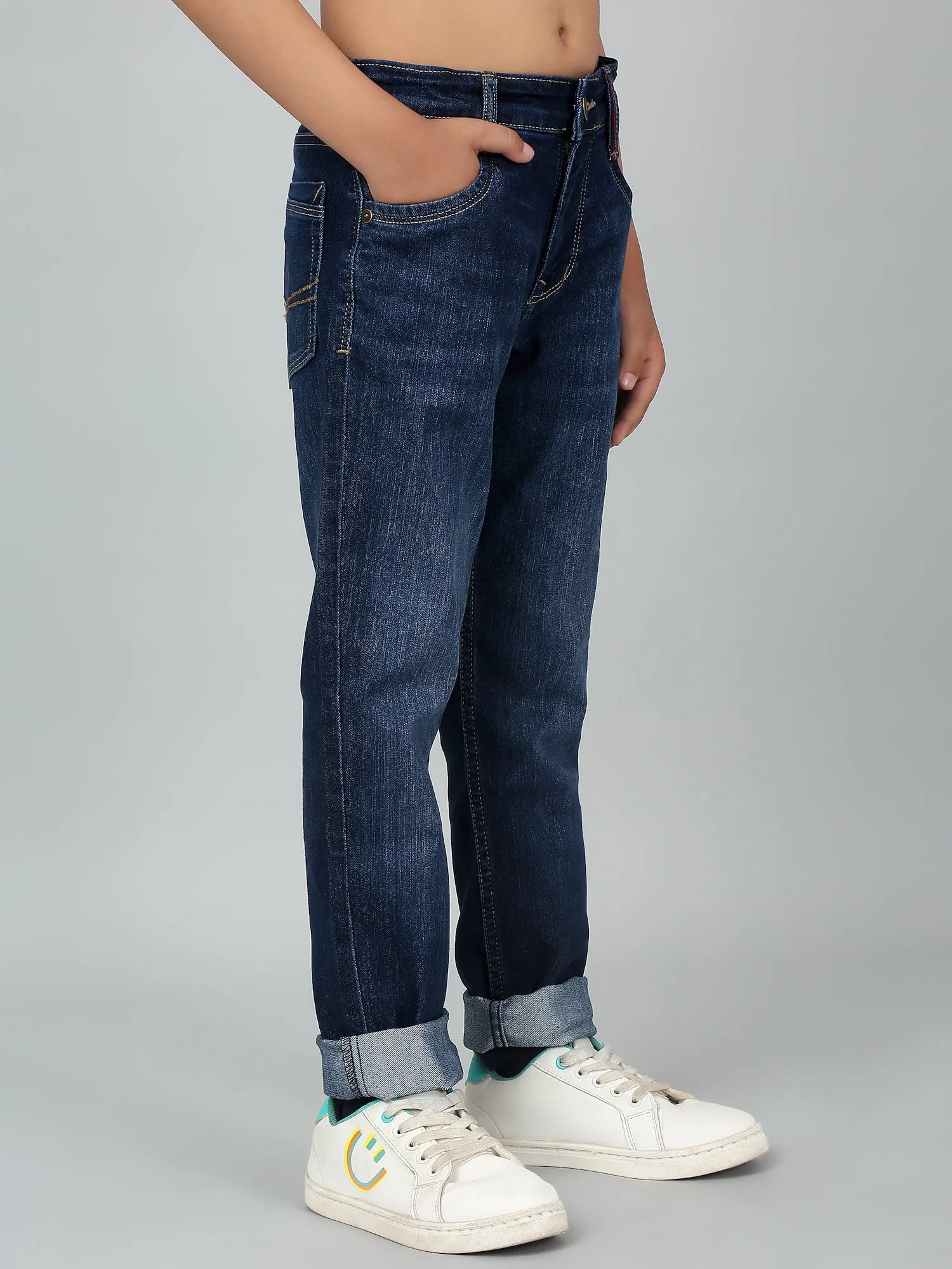 Cantabil Boy's Dark Blue Solid Stretchable Jeans