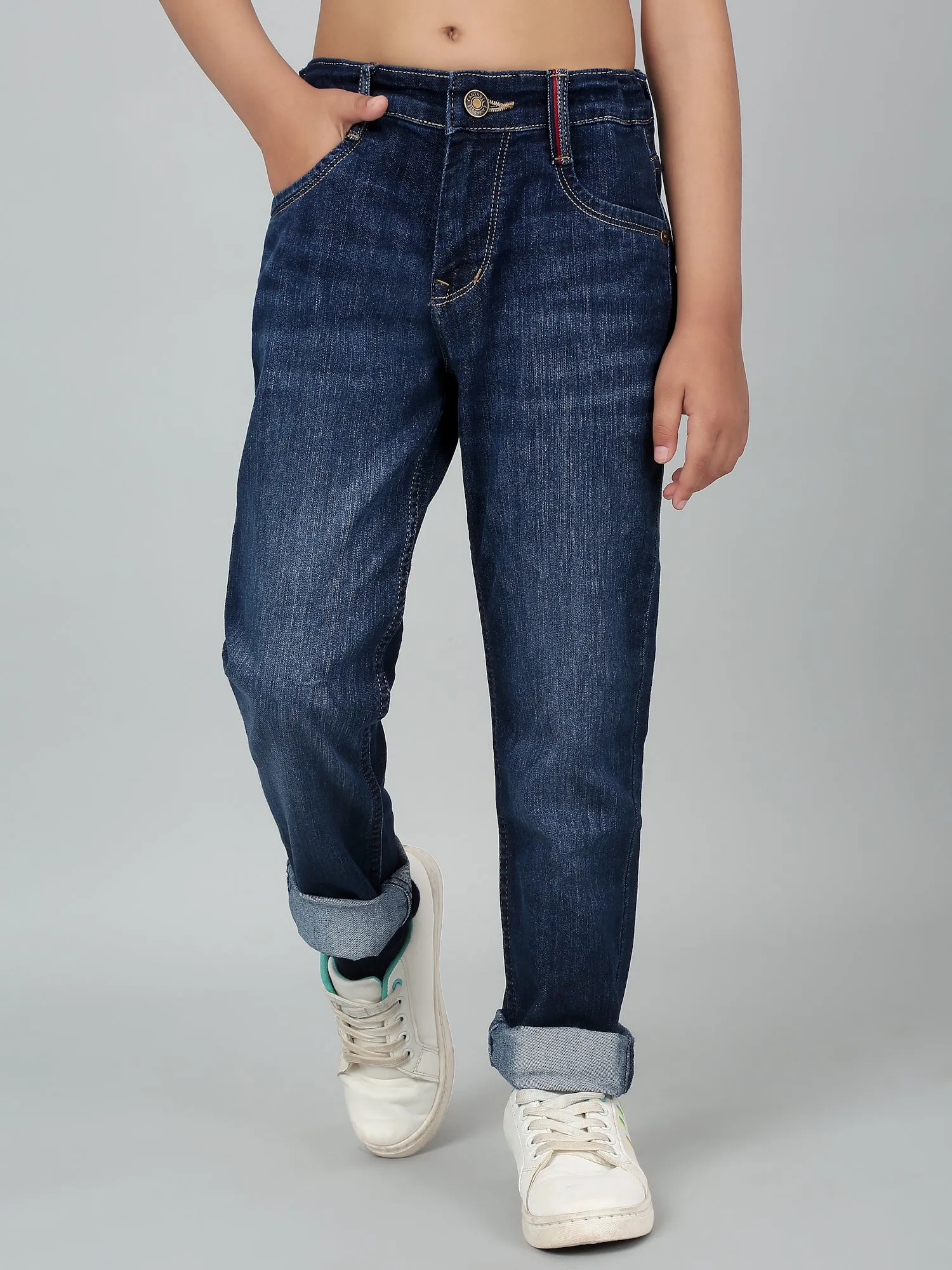 Cantabil Boy's Dark Blue Solid Stretchable Jeans