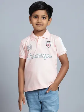 Cantabil Boy's Light Pink Printed Polo Neck T-shirt