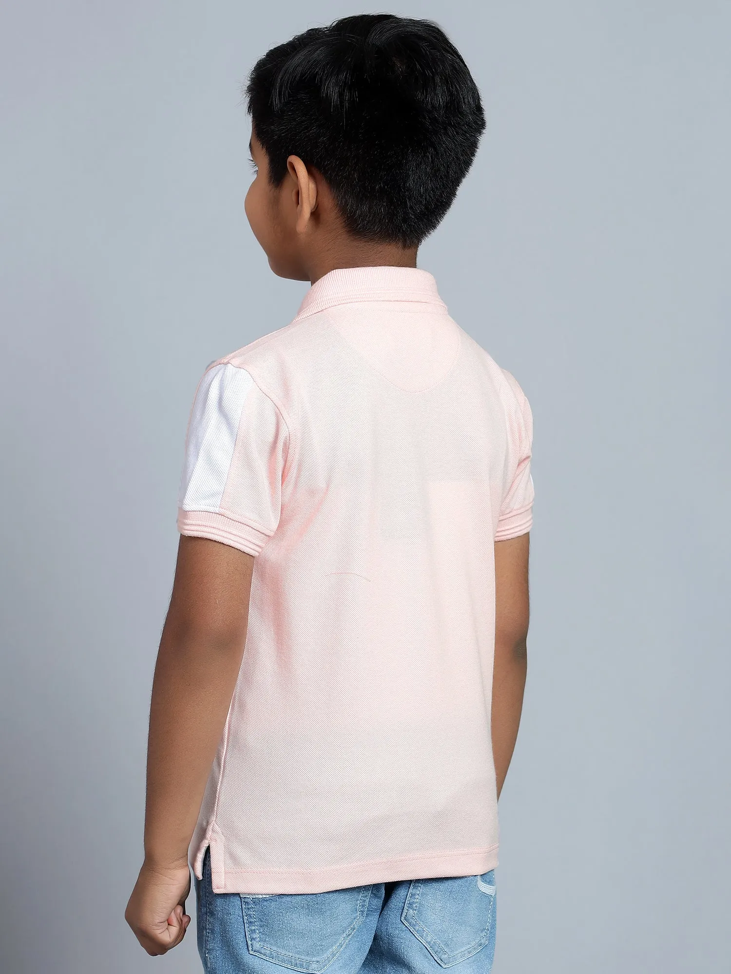 Cantabil Boy's Light Pink Printed Polo Neck T-shirt