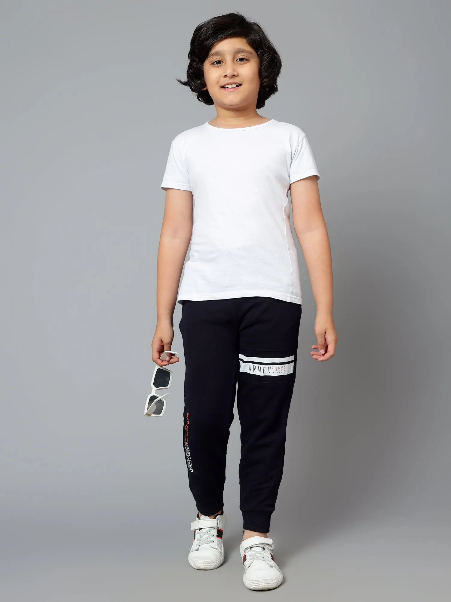 Cantabil Boy's Navy Blue Printed Ankle Length Track Pant