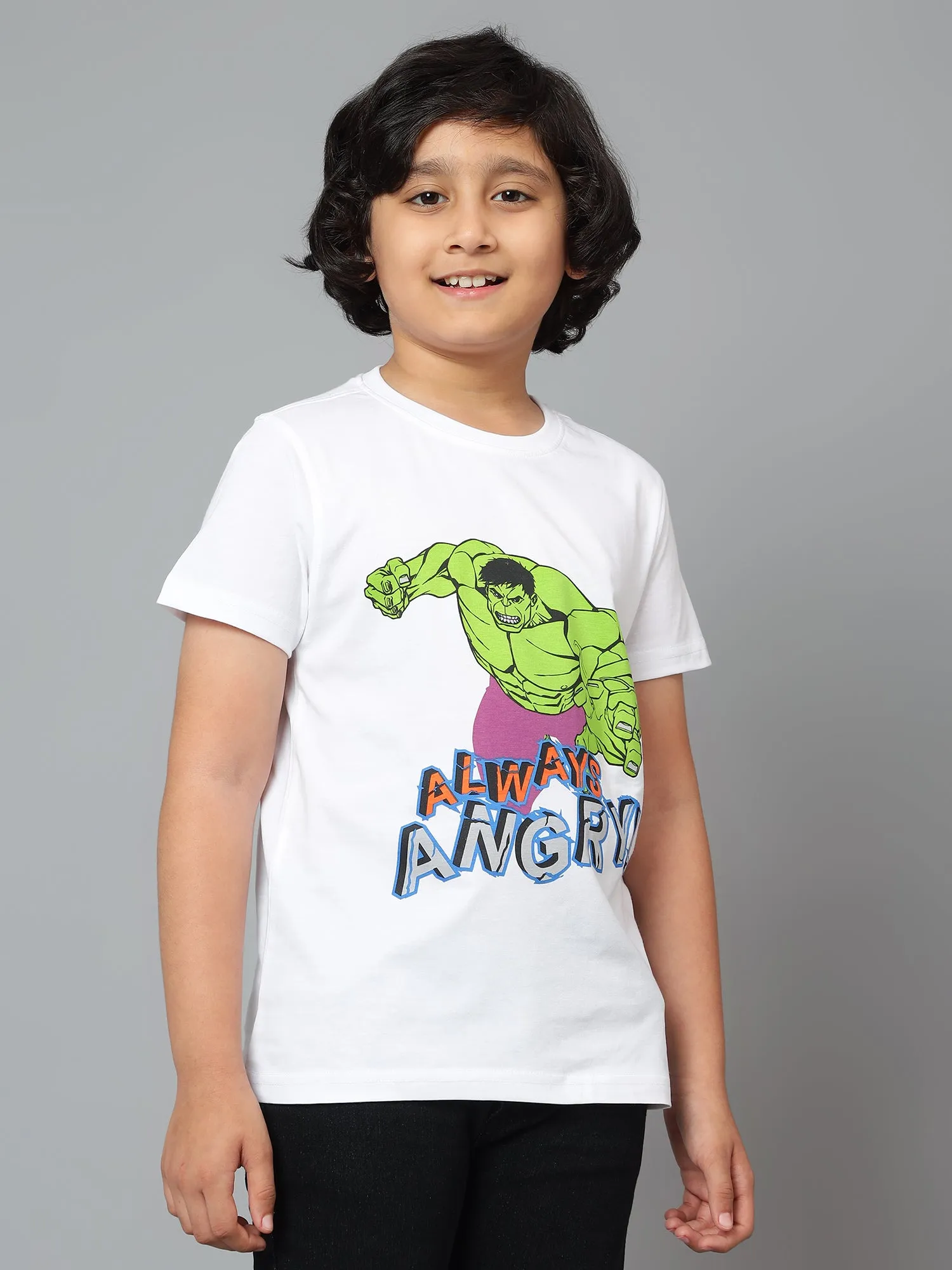 Cantabil Boy's White Printed Round Neck Half Sleeve T-shirt