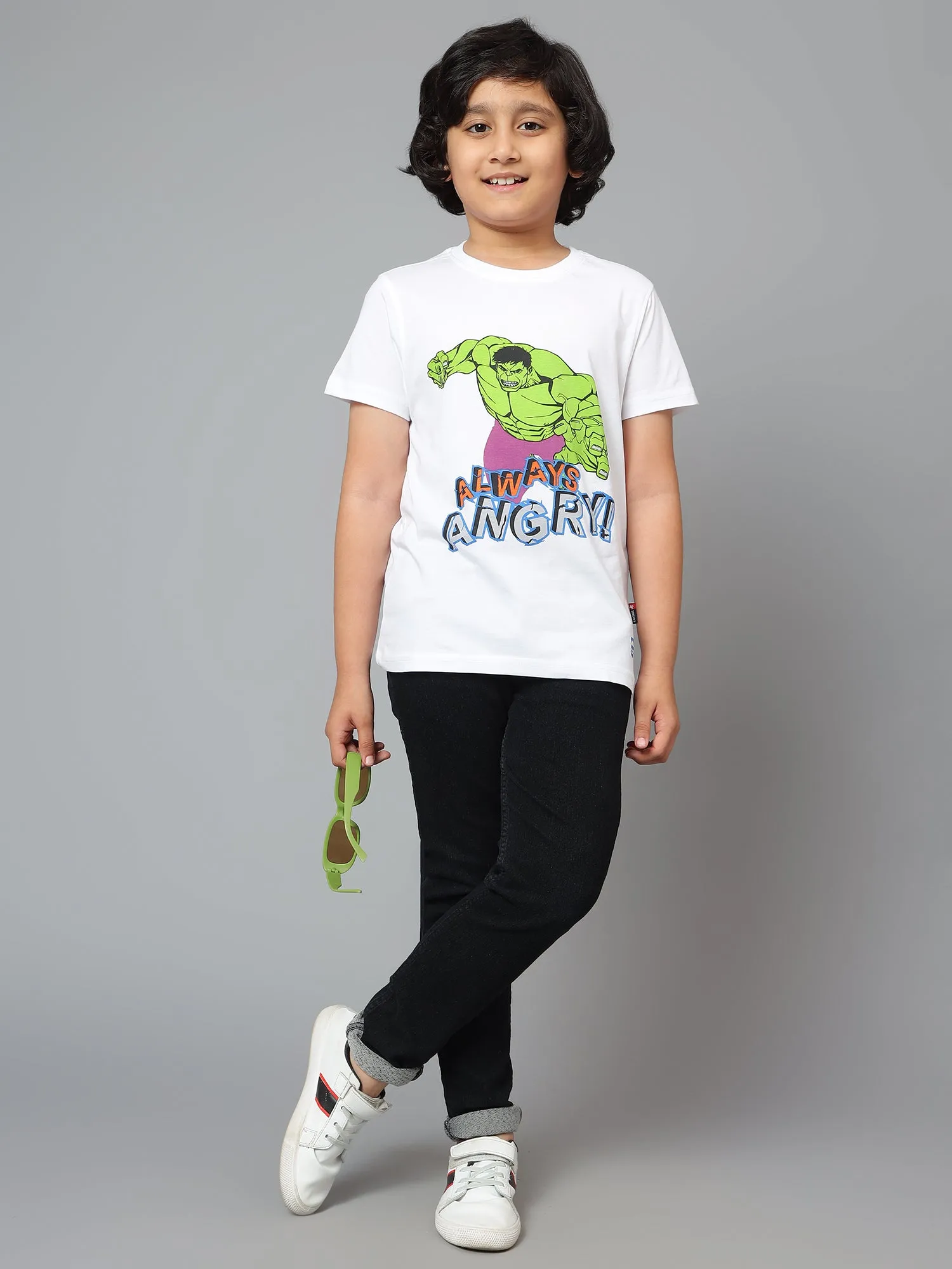 Cantabil Boy's White Printed Round Neck Half Sleeve T-shirt