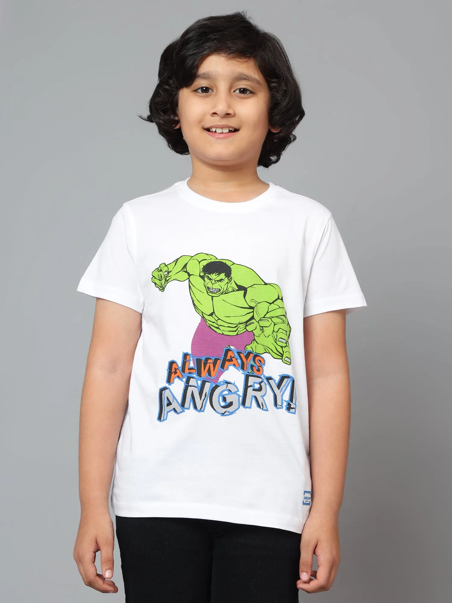 Cantabil Boy's White Printed Round Neck Half Sleeve T-shirt