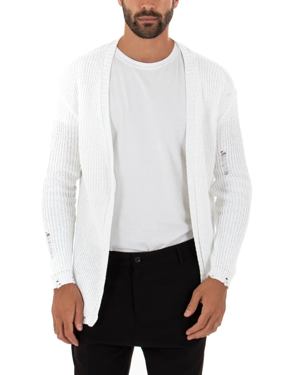 Cardigan Uomo Kimono Maglia Maglioncino Con Rotture Bianco GIOSAL-M2428A