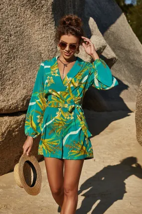 Carmen Botanical Print Long Sleeve Romper  Romper dress Playsuit Short rompers for women