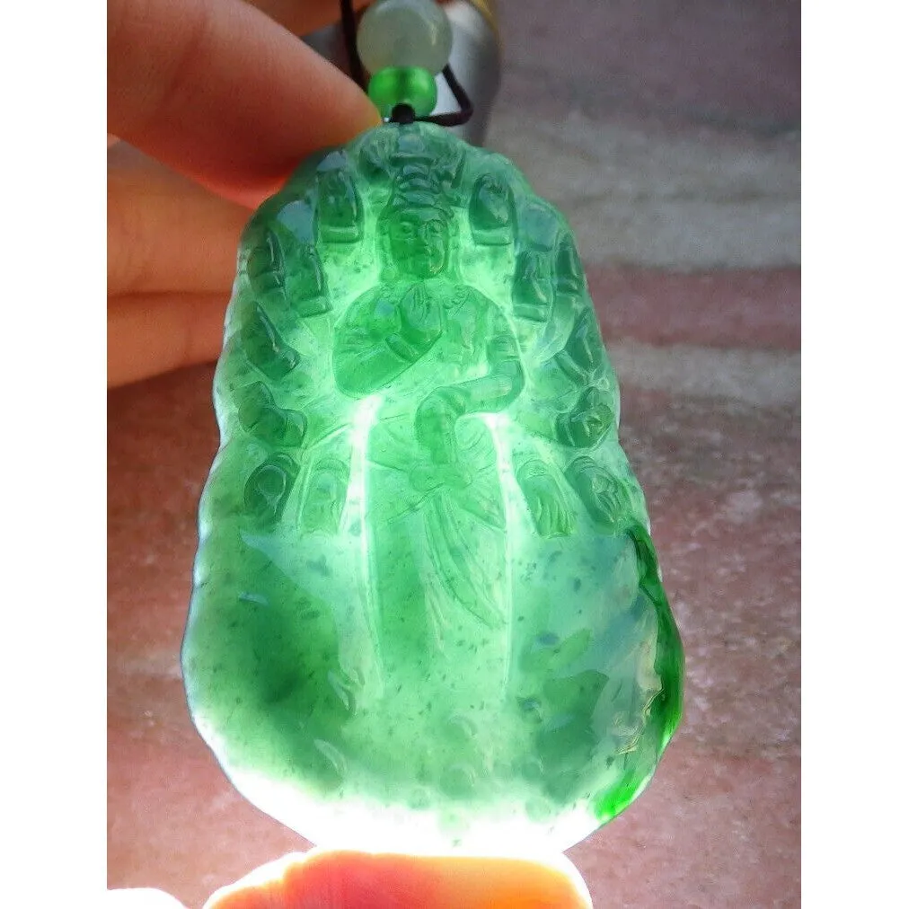 Certified Icy Dark Green Natural A Jade Pendant Guanyin Kwan Yin #613-0303