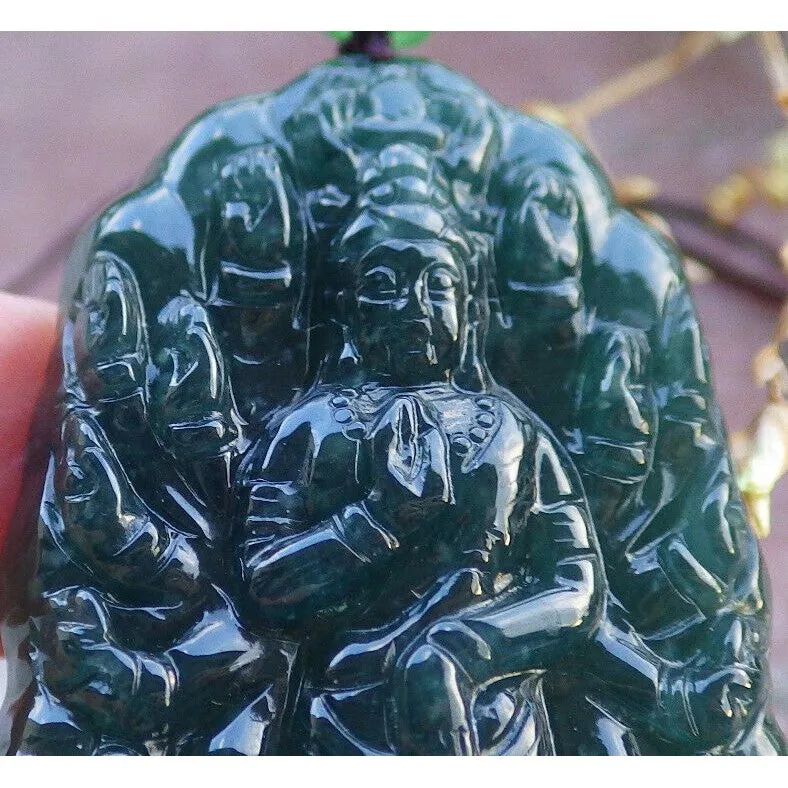 Certified Icy Dark Green Natural A Jade Pendant Guanyin Kwan Yin #613-0303