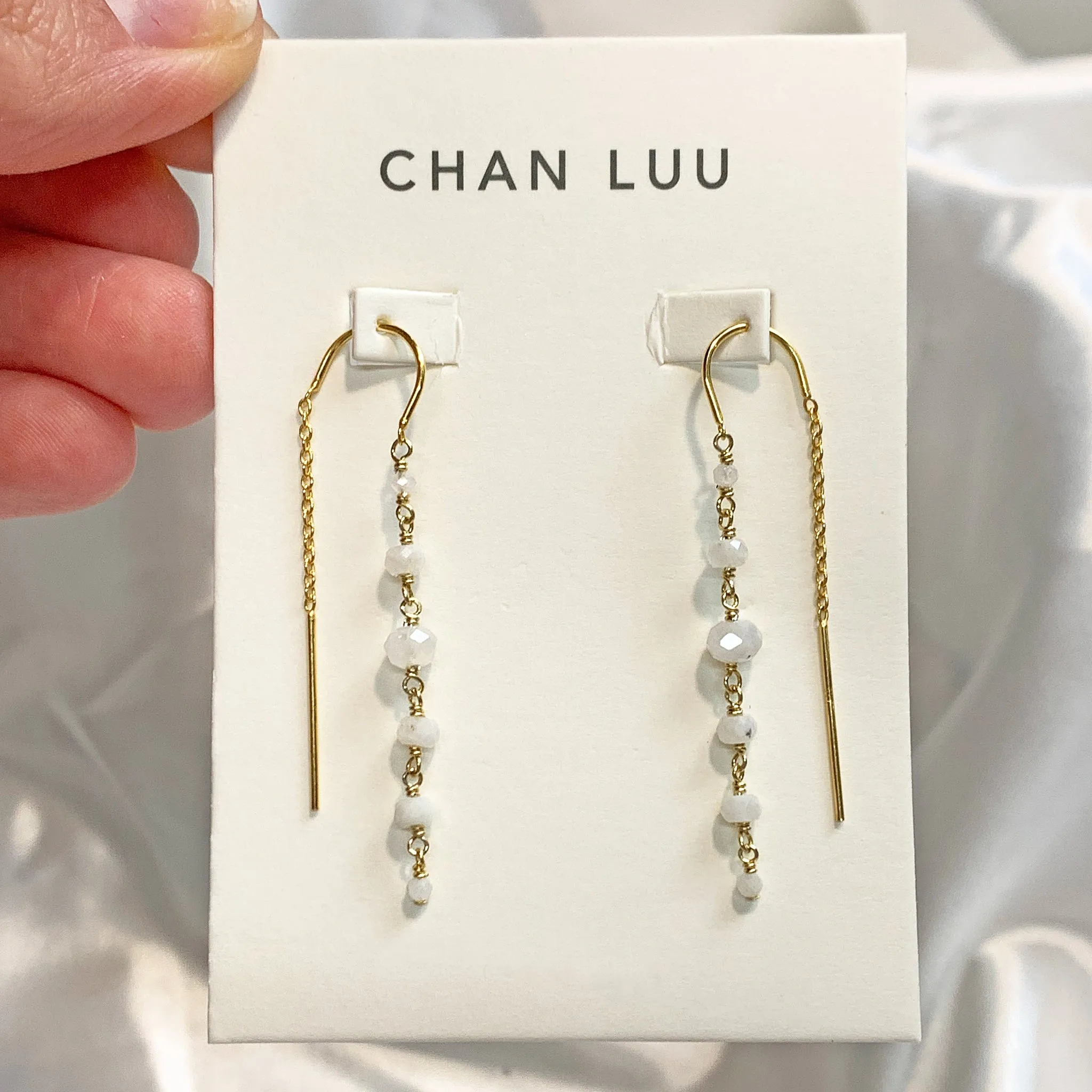 Chan Luu Tiered Threader Dangle Earrings in Moonstone and Gold