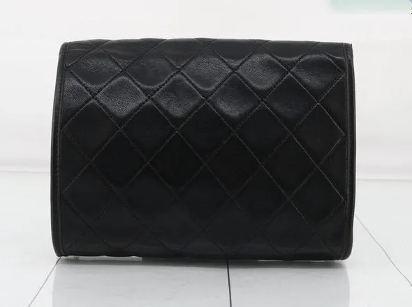 CHANEL Push Lock Lambskin Chain Shoulder Pochette Storage Bag Shopper