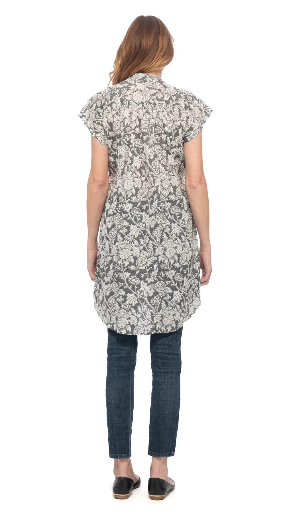 Chelsea Tunic - grey blockprint - org.cotton