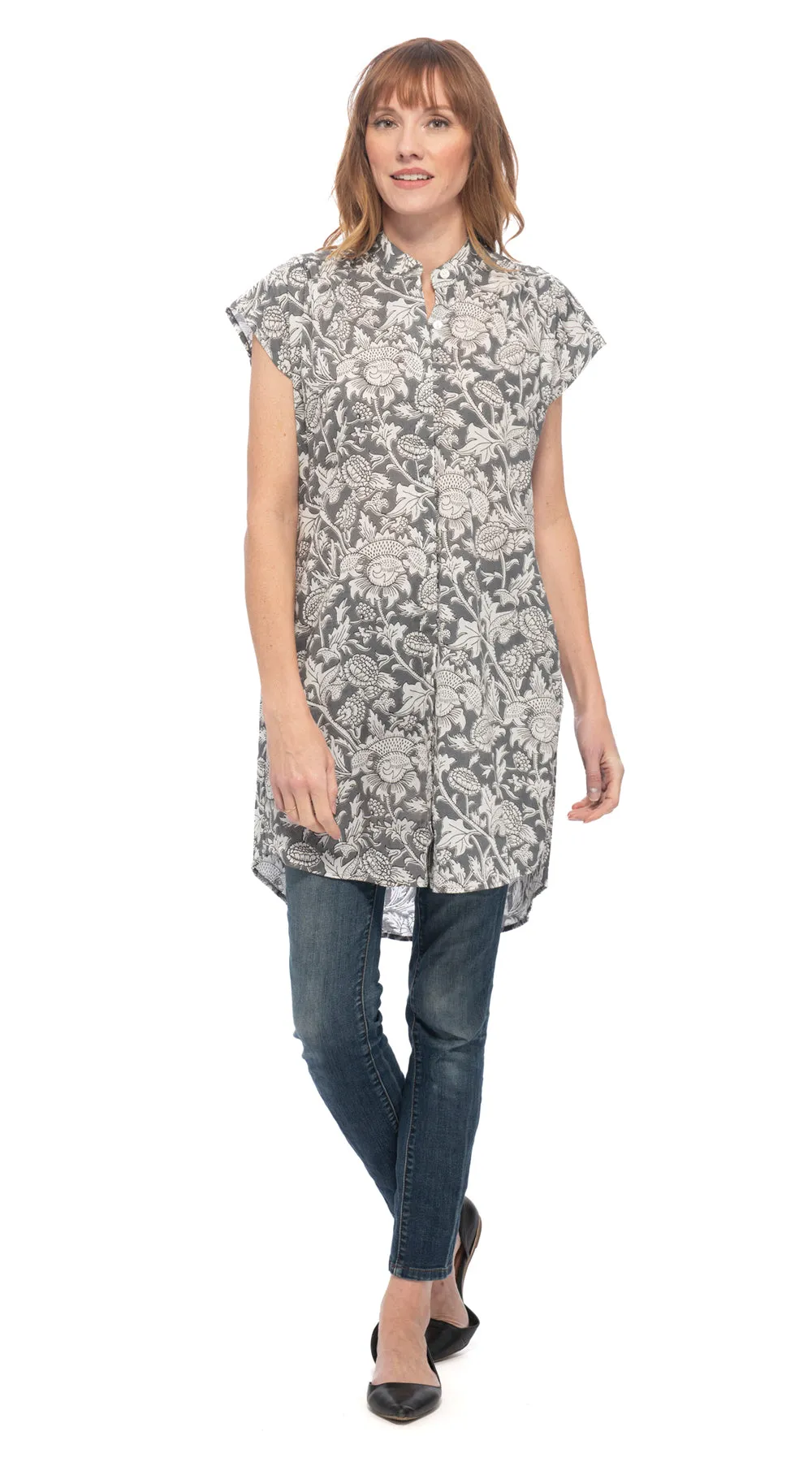 Chelsea Tunic - grey blockprint - org.cotton