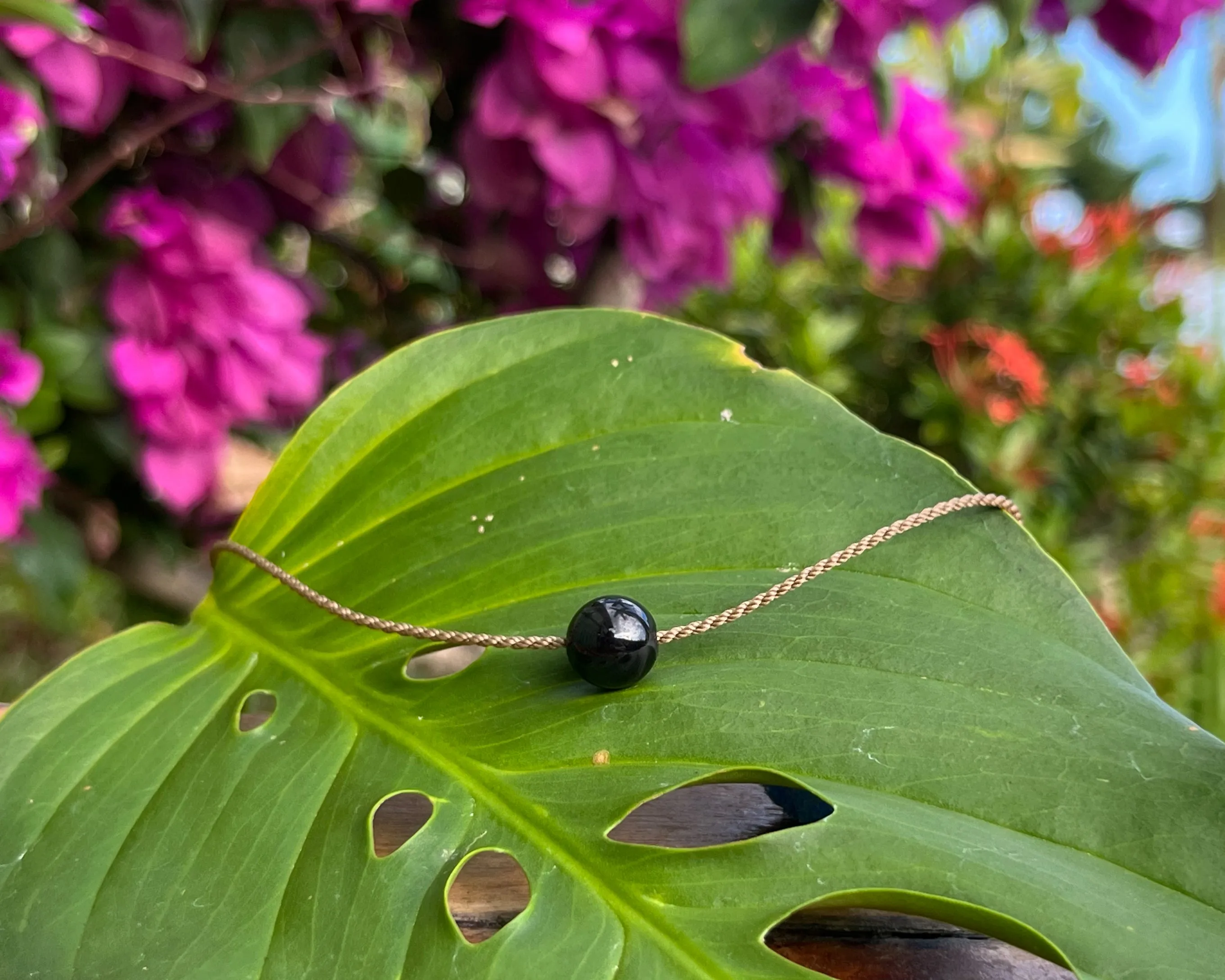 Classic Single Necklace-1764-Obsidian Round