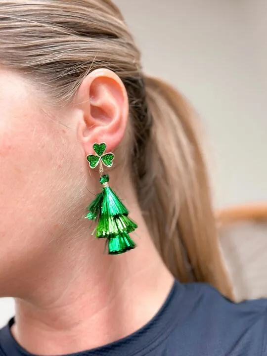 Clover Tinsel Fringe Dangle Earrings