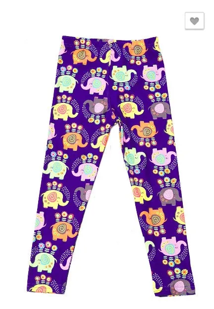 Colorful Floral Elephant Print Leggings - Kids