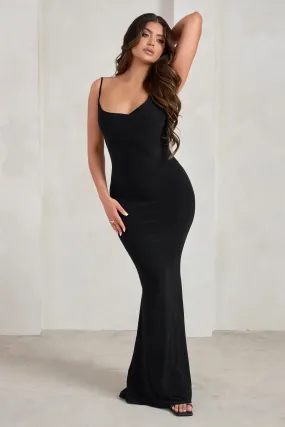 Corinne | Black Asymmetric Cowl Neck Backless Maxi Dress