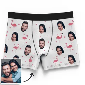 Couple Men's Custom Flamingo And Face On Boxer Shorts