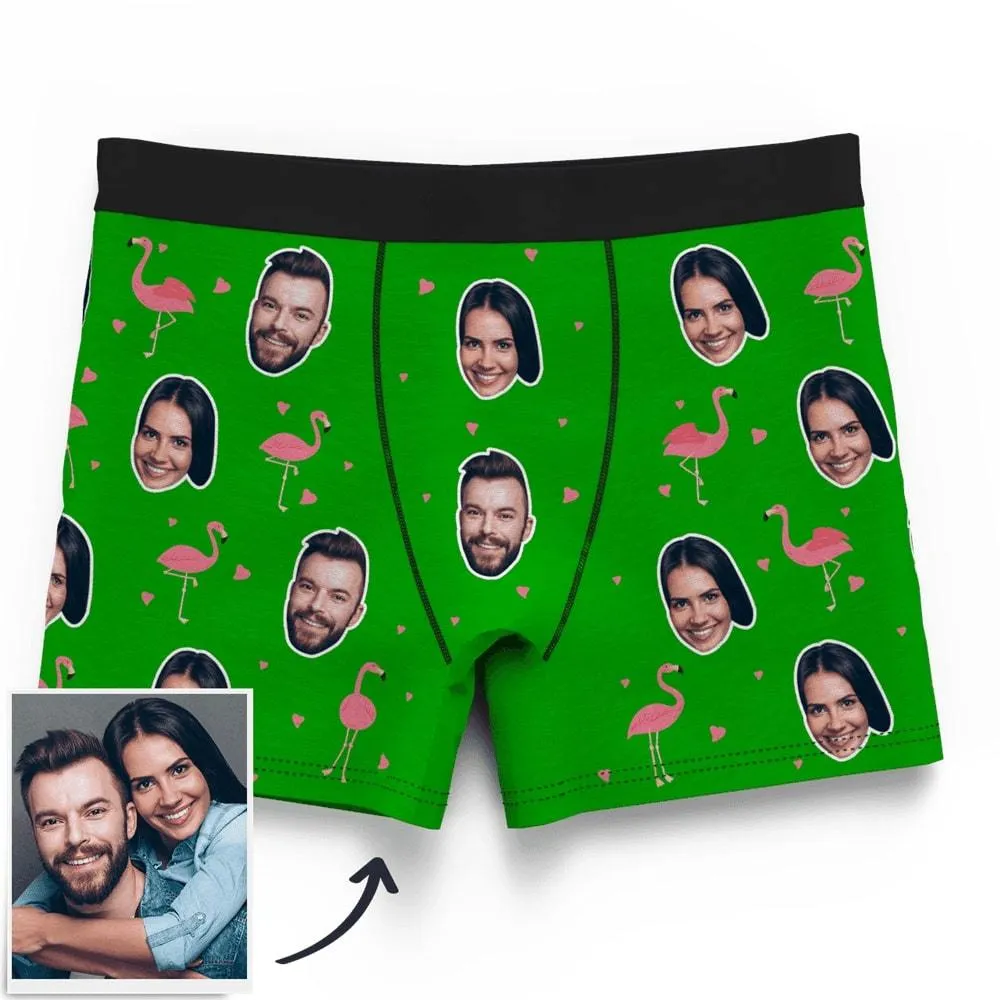 Couple Men's Custom Flamingo And Face On Boxer Shorts