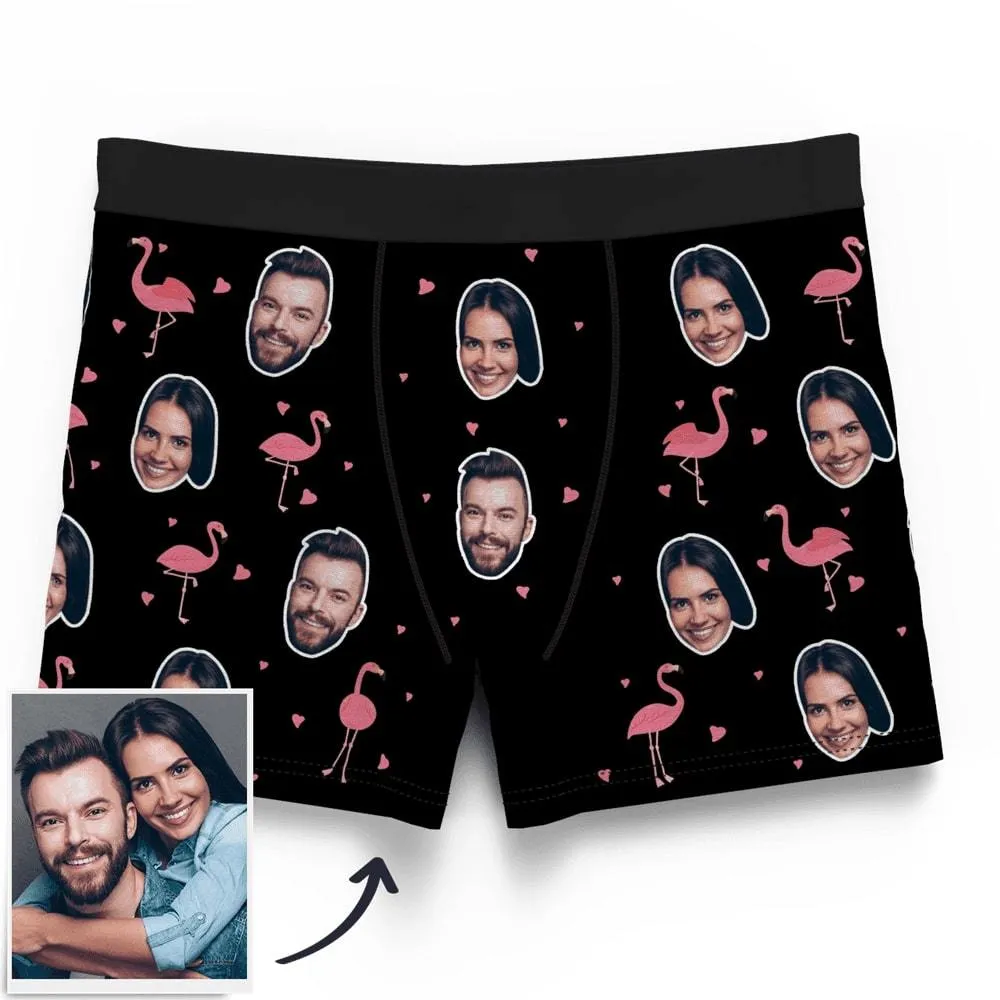 Couple Men's Custom Flamingo And Face On Boxer Shorts