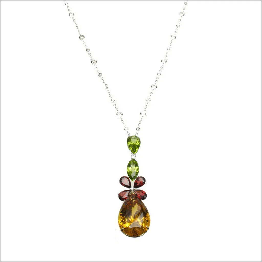 Couture 18K Gold Necklace with Yellow Beryl, Garnet, Peridot & Diamonds