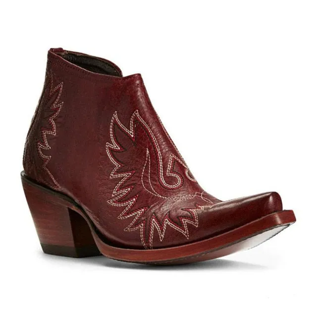 Cowgirl Ankle Boots 2023 New Trendy Female Slip on Western pointy toe leather boots