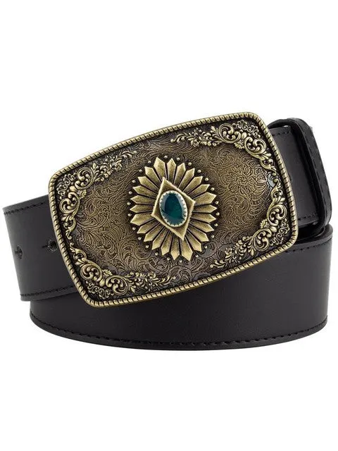 Cowgirl Belt Flower Alloy Buckle Belt Women Men Punk Belt Jeans