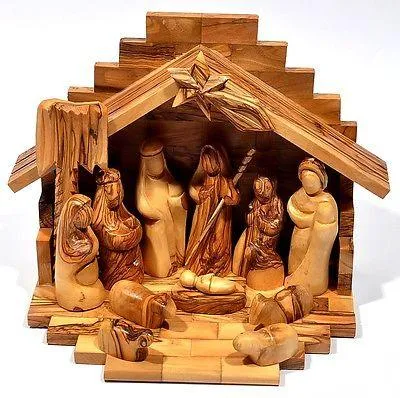 Crib and Nativity Set handcrafted Made in Olive wood Holy Land of Jerusalem - 3 sizes