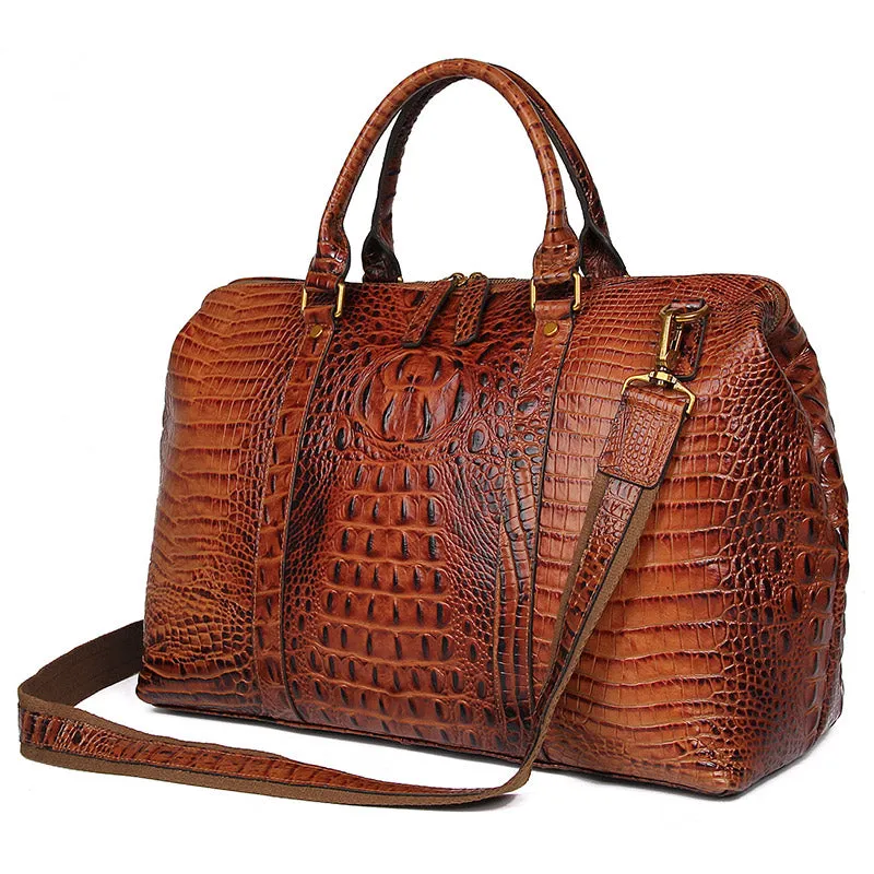 Crocodile Grain Pattern, Genuine Cow Leather Duffle Bags