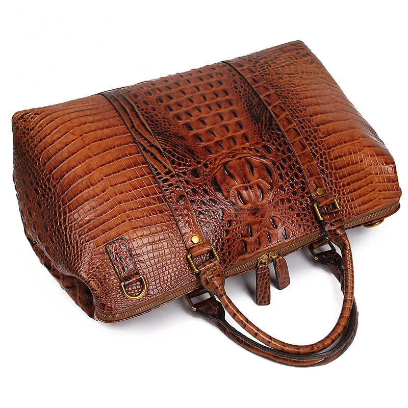 Crocodile Grain Pattern, Genuine Cow Leather Duffle Bags