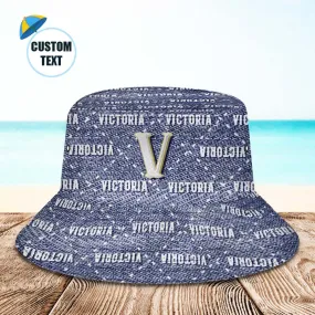 Custom Bucket Hat Unisex Blue Denim Style Fisherman Hat Personalized Your Name