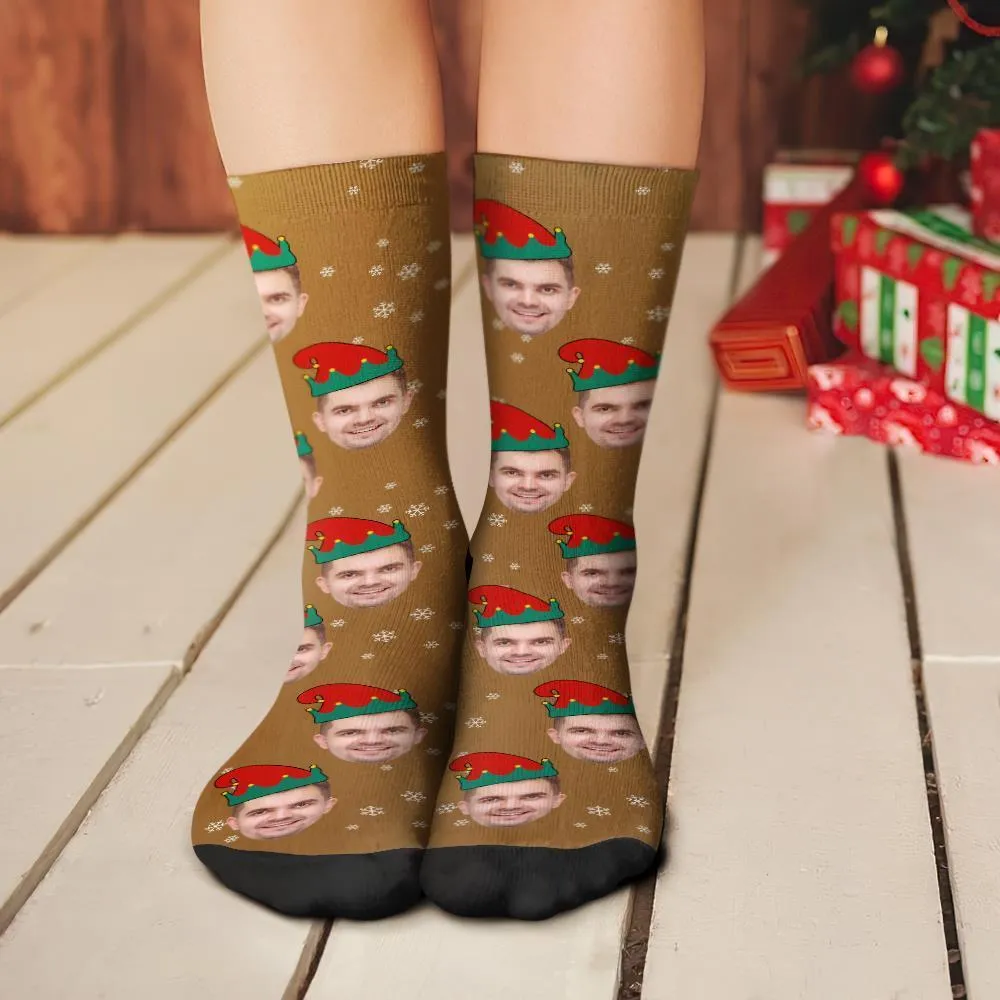 Custom Christmas Socks Personalised Face Funny Socks - Christmas Elf