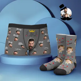 Custom Face Boxer Shorts And Socks Set I LOVE DAD