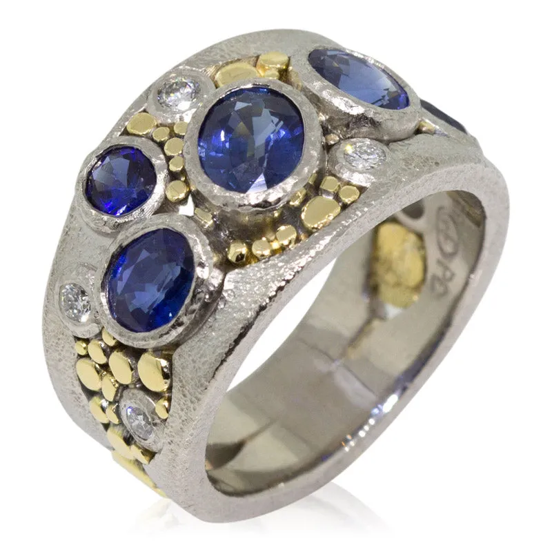 Custom River Pebbles Ring with sapphires and diamonds