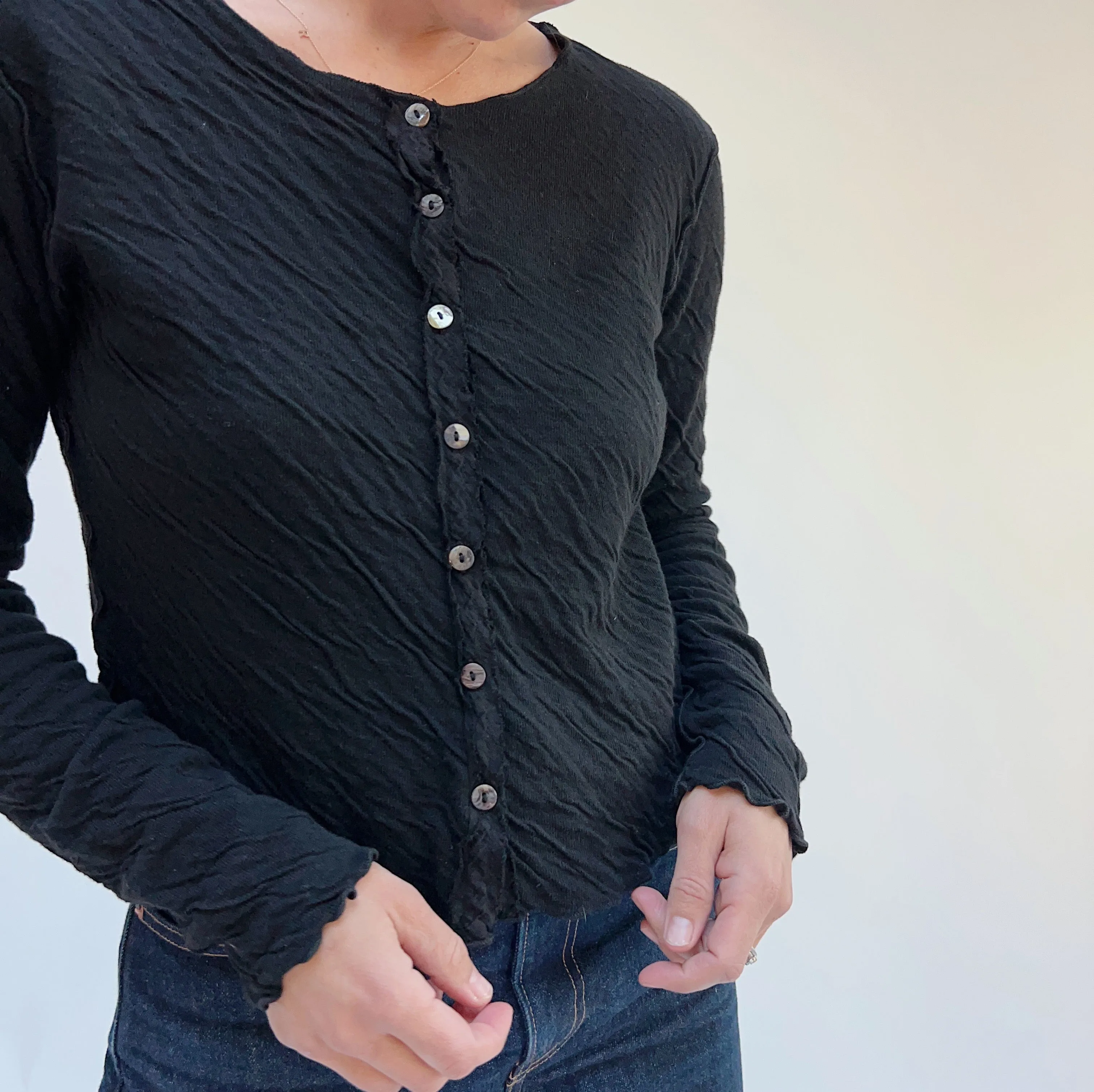 Cut Loose | Cropped Double Cotton Cardigan in Black