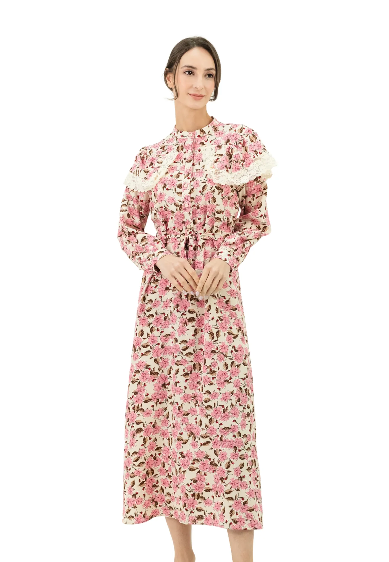 DAISY BY VOIR All Over Floral Ruffles Flap Long Dress