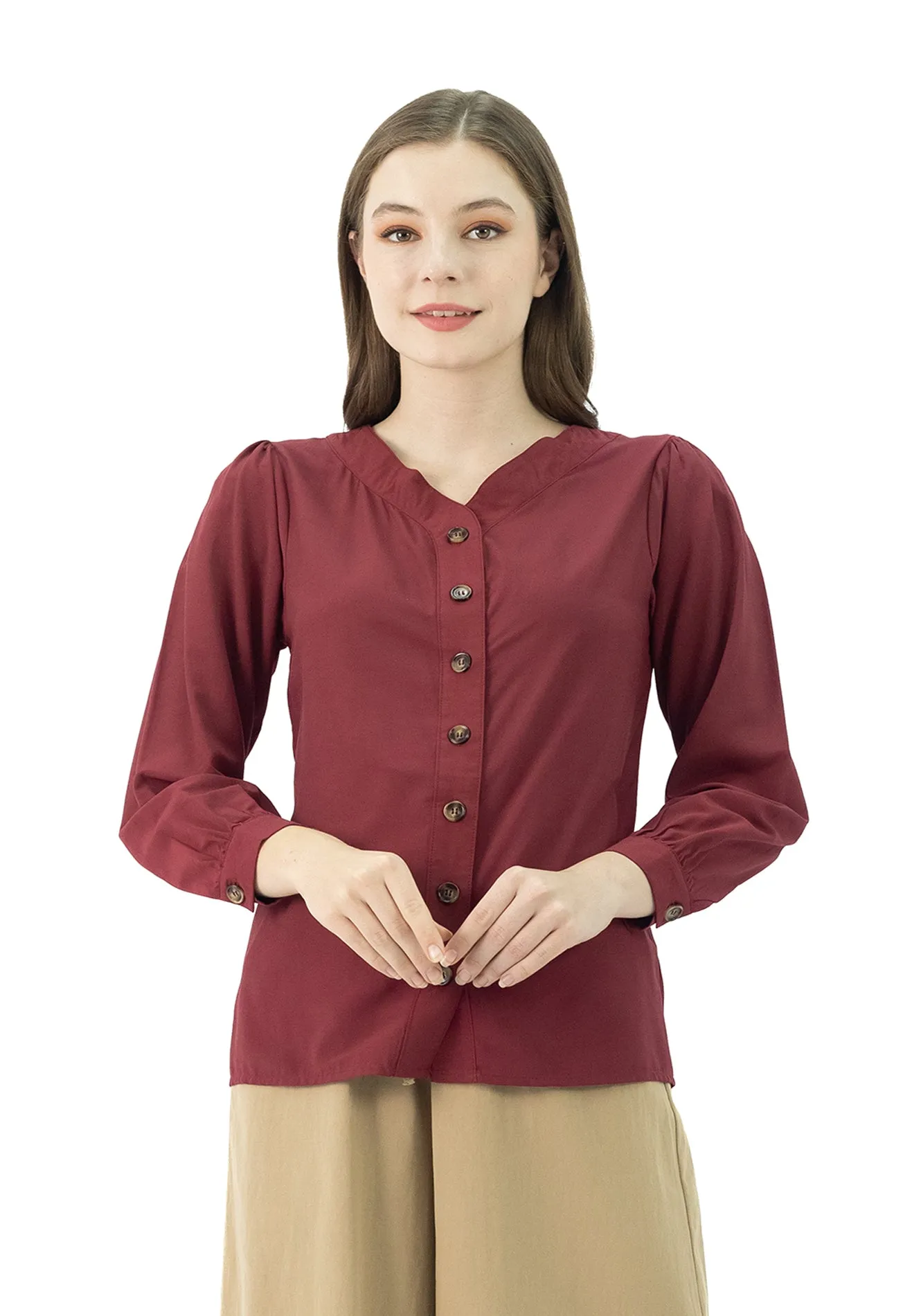 DAISY By VOIR V Neck Button Detail Blouse