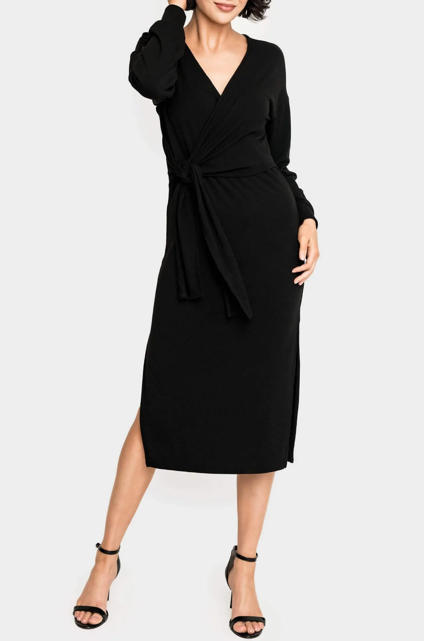 Darling Tie Front Sweater Knit Midi Dress