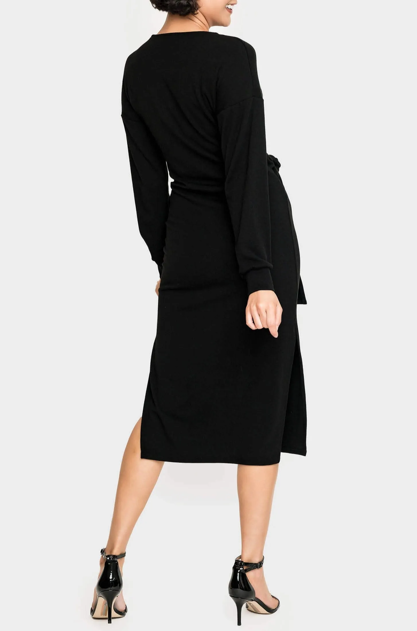 Darling Tie Front Sweater Knit Midi Dress