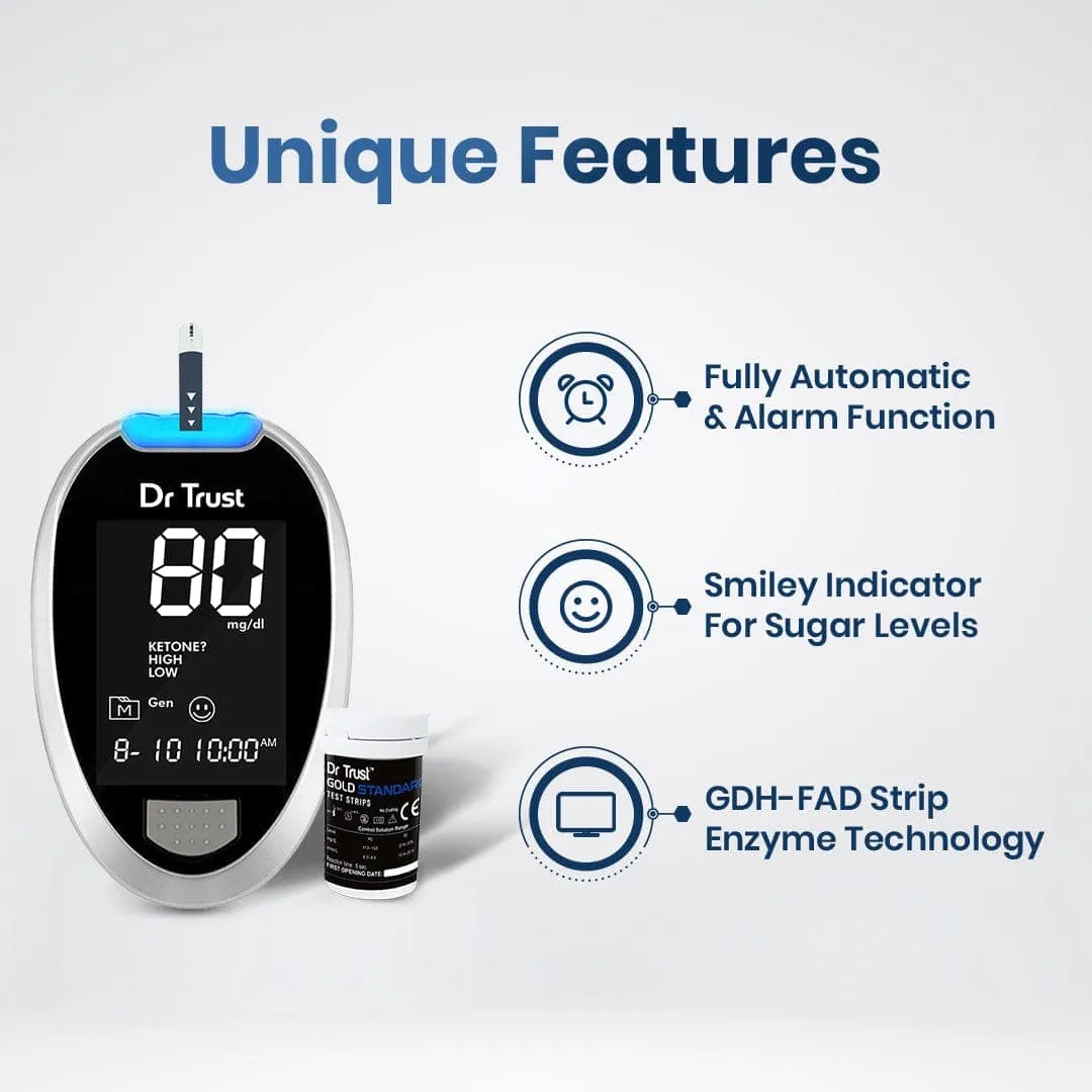 Dr Trust USA Gold Standard Glucosure Glucometer Blood Sugar Testing Meter 9001 with Lancing Device, 25 Strips & Lancets, Simple & Accurate Home Diabetes Testing Machine