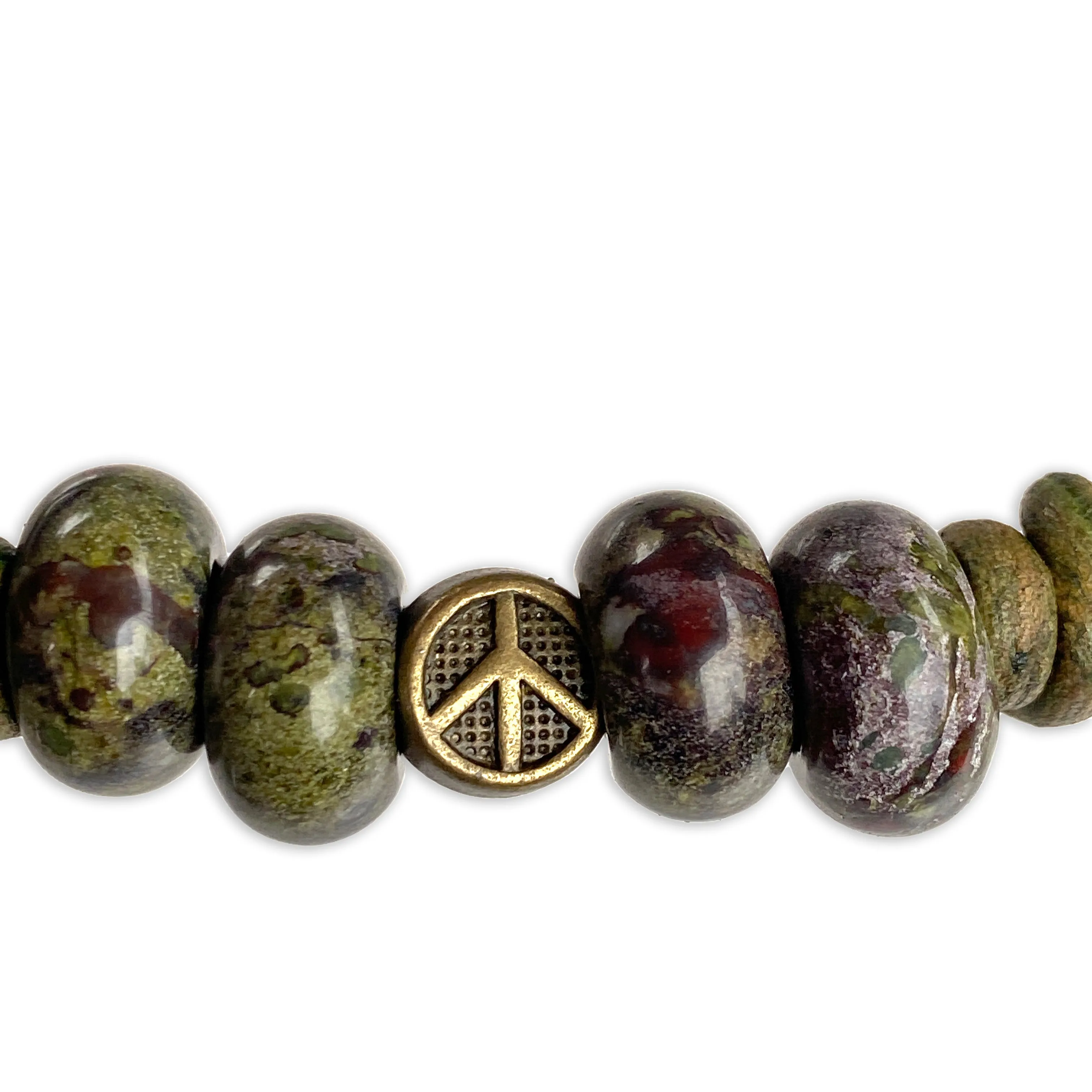 Dragon's Bloodstone Gemstone and Leather Peace Bracelet